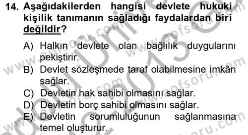 Siyaset Bilimi Dersi Ara Sınavı Deneme Sınav Soruları 14. Soru