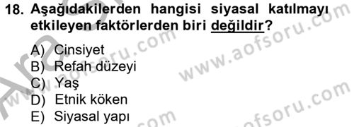 Siyaset Bilimi Dersi Ara Sınavı Deneme Sınav Soruları 18. Soru