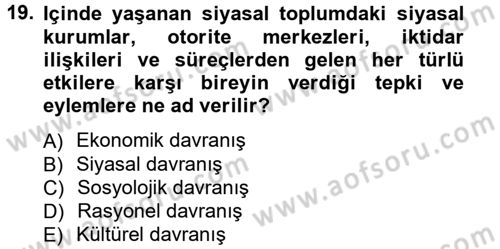 Siyaset Bilimi Dersi 2012 - 2013 Yılı (Vize) Ara Sınav Soruları 19. Soru