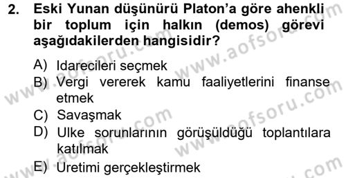 Siyaset Bilimi Dersi Ara Sınavı Deneme Sınav Soruları 2. Soru