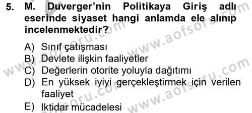 Siyaset Bilimi Dersi Ara Sınavı Deneme Sınav Soruları 5. Soru
