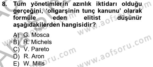 Siyaset Bilimi Dersi Ara Sınavı Deneme Sınav Soruları 8. Soru