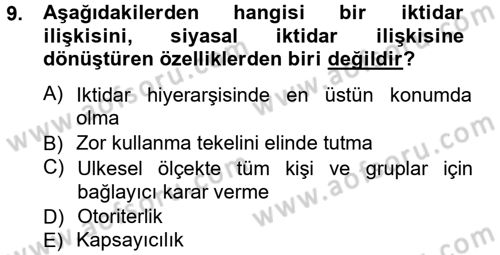 Siyaset Bilimi Dersi 2012 - 2013 Yılı (Vize) Ara Sınav Soruları 9. Soru