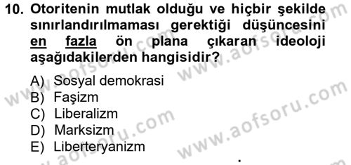 Siyaset Bilimi Dersi 2012 - 2013 Yılı (Final) Dönem Sonu Sınav Soruları 10. Soru