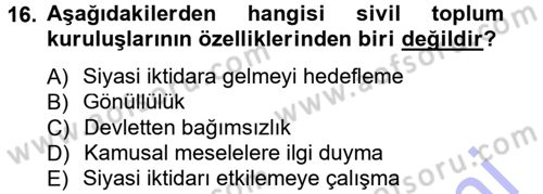 Siyaset Bilimi Dersi 2012 - 2013 Yılı (Final) Dönem Sonu Sınav Soruları 16. Soru