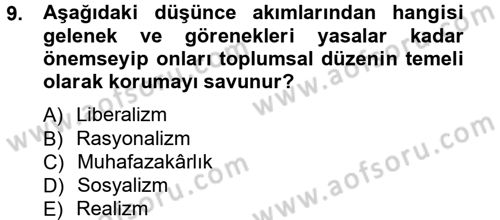 Siyaset Bilimi Dersi 2012 - 2013 Yılı (Final) Dönem Sonu Sınav Soruları 9. Soru