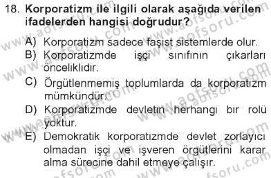 Siyaset Bilimi Dersi 2012 - 2013 Yılı Tek Ders Sınav Soruları 18. Soru