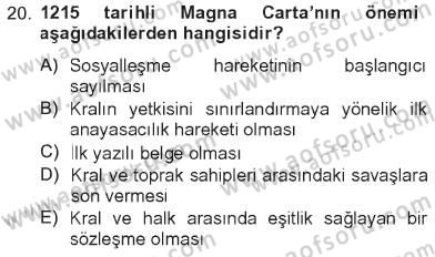 Siyaset Bilimi Dersi 2012 - 2013 Yılı Tek Ders Sınav Soruları 20. Soru