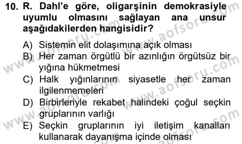 Siyaset Bilimi Dersi Ara Sınavı Deneme Sınav Soruları 10. Soru