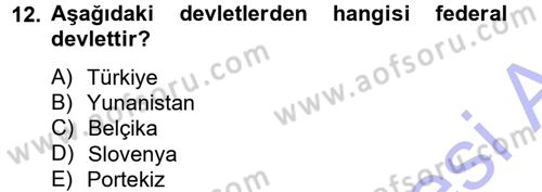 Siyaset Bilimi Dersi 2013 - 2014 Yılı (Vize) Ara Sınav Soruları 12. Soru