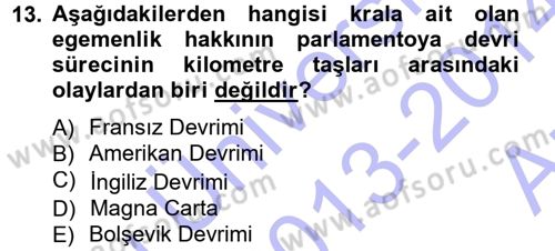 Siyaset Bilimi Dersi Ara Sınavı Deneme Sınav Soruları 13. Soru