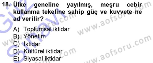 Siyaset Bilimi Dersi Ara Sınavı Deneme Sınav Soruları 18. Soru