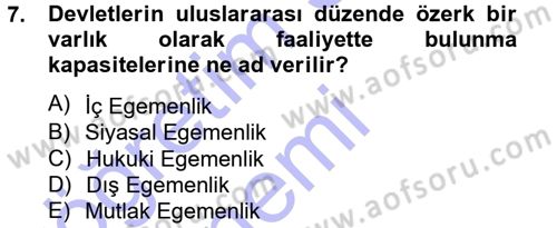 Siyaset Bilimi Dersi 2013 - 2014 Yılı (Vize) Ara Sınav Soruları 7. Soru