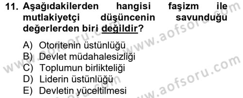 Siyaset Bilimi Dersi 2013 - 2014 Yılı (Final) Dönem Sonu Sınav Soruları 11. Soru