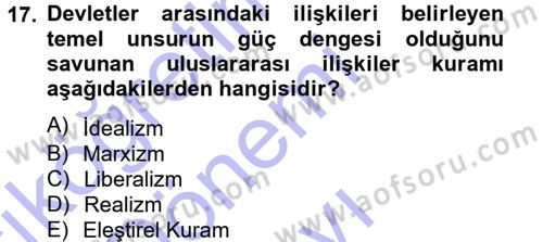 Siyaset Bilimi Dersi 2013 - 2014 Yılı (Final) Dönem Sonu Sınav Soruları 17. Soru