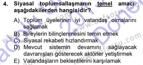 Siyaset Bilimi Dersi 2013 - 2014 Yılı (Final) Dönem Sonu Sınav Soruları 4. Soru