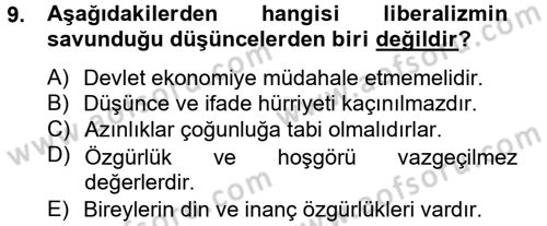 Siyaset Bilimi Dersi 2013 - 2014 Yılı (Final) Dönem Sonu Sınav Soruları 9. Soru