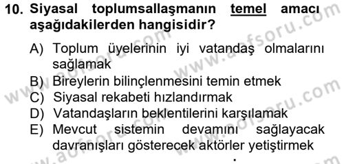 Siyaset Bilimi Dersi 2013 - 2014 Yılı Tek Ders Sınav Soruları 10. Soru
