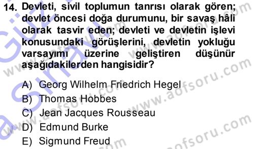 Siyaset Bilimi Dersi 2014 - 2015 Yılı (Vize) Ara Sınav Soruları 14. Soru