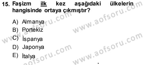 Siyaset Bilimi Dersi Ara Sınavı Deneme Sınav Soruları 15. Soru