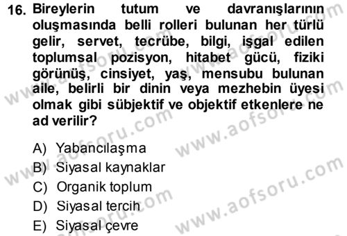 Siyaset Bilimi Dersi Ara Sınavı Deneme Sınav Soruları 16. Soru