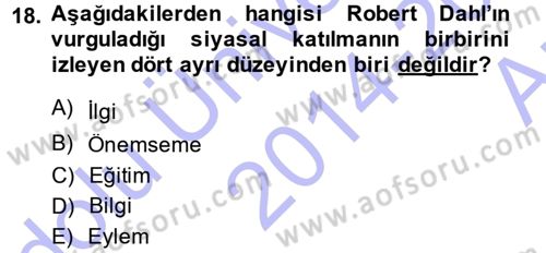 Siyaset Bilimi Dersi 2014 - 2015 Yılı (Vize) Ara Sınav Soruları 18. Soru