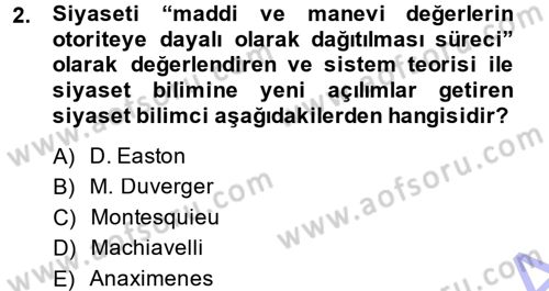 Siyaset Bilimi Dersi Ara Sınavı Deneme Sınav Soruları 2. Soru
