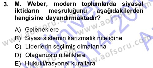 Siyaset Bilimi Dersi 2014 - 2015 Yılı (Vize) Ara Sınav Soruları 3. Soru