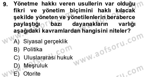 Siyaset Bilimi Dersi Ara Sınavı Deneme Sınav Soruları 9. Soru