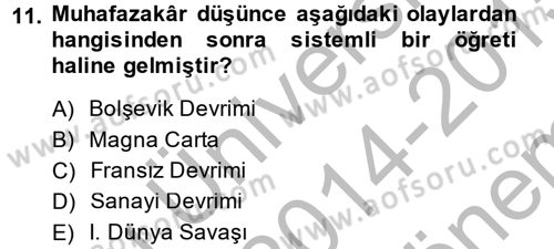Siyaset Bilimi Dersi 2014 - 2015 Yılı (Final) Dönem Sonu Sınav Soruları 11. Soru