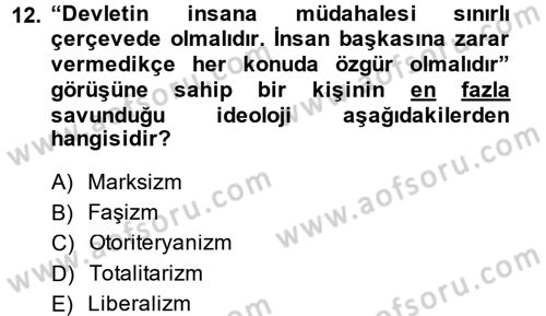 Siyaset Bilimi Dersi 2014 - 2015 Yılı (Final) Dönem Sonu Sınav Soruları 12. Soru