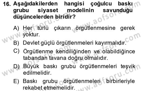 Siyaset Bilimi Dersi 2014 - 2015 Yılı (Final) Dönem Sonu Sınav Soruları 16. Soru