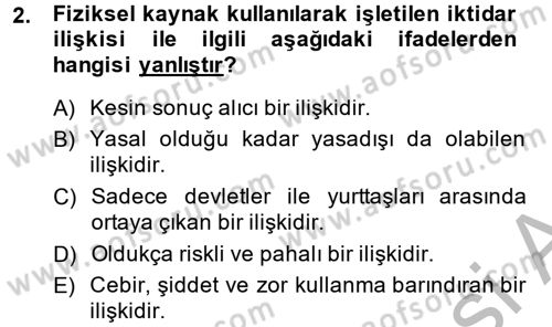 Siyaset Bilimi Dersi 2014 - 2015 Yılı (Final) Dönem Sonu Sınav Soruları 2. Soru