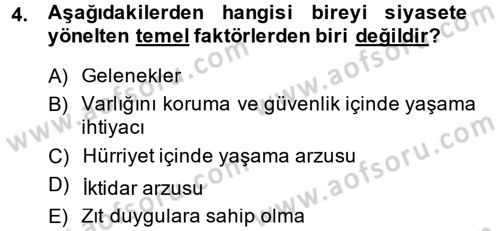 Siyaset Bilimi Dersi 2014 - 2015 Yılı (Final) Dönem Sonu Sınav Soruları 4. Soru