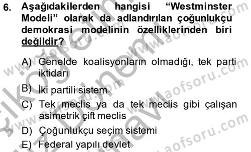Siyaset Bilimi Dersi 2014 - 2015 Yılı (Final) Dönem Sonu Sınav Soruları 6. Soru