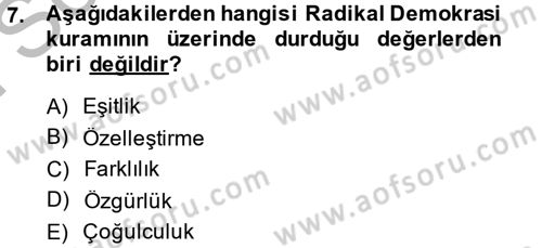 Siyaset Bilimi Dersi 2014 - 2015 Yılı (Final) Dönem Sonu Sınav Soruları 7. Soru