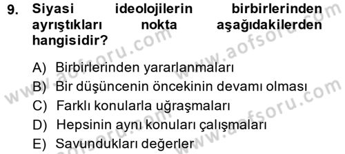 Siyaset Bilimi Dersi 2014 - 2015 Yılı (Final) Dönem Sonu Sınav Soruları 9. Soru