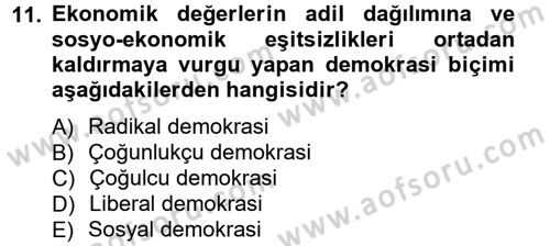 Siyaset Bilimi Dersi 2014 - 2015 Yılı Tek Ders Sınav Soruları 11. Soru