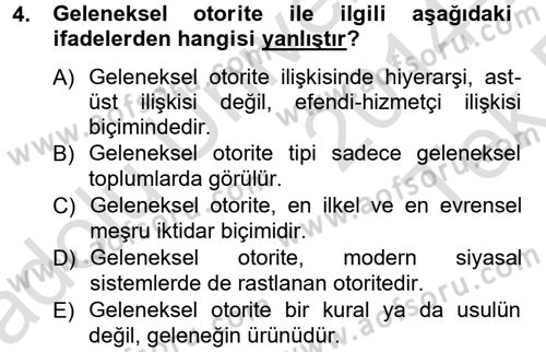 Siyaset Bilimi Dersi 2014 - 2015 Yılı Tek Ders Sınav Soruları 4. Soru