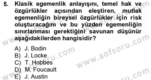 Siyaset Bilimi Dersi 2014 - 2015 Yılı Tek Ders Sınav Soruları 5. Soru