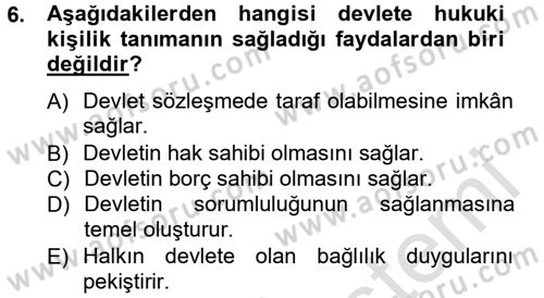 Siyaset Bilimi Dersi 2014 - 2015 Yılı Tek Ders Sınav Soruları 6. Soru