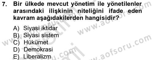 Siyaset Bilimi Dersi 2014 - 2015 Yılı Tek Ders Sınav Soruları 7. Soru