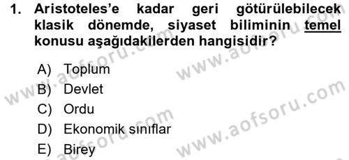 Siyaset Bilimi Dersi Ara Sınavı Deneme Sınav Soruları 1. Soru