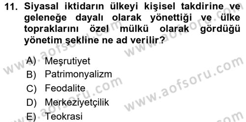 Siyaset Bilimi Dersi 2015 - 2016 Yılı (Vize) Ara Sınav Soruları 11. Soru