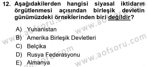 Siyaset Bilimi Dersi 2015 - 2016 Yılı (Vize) Ara Sınav Soruları 12. Soru