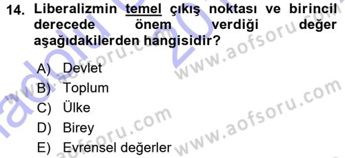 Siyaset Bilimi Dersi Ara Sınavı Deneme Sınav Soruları 14. Soru