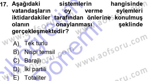 Siyaset Bilimi Dersi Ara Sınavı Deneme Sınav Soruları 17. Soru