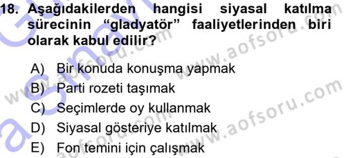Siyaset Bilimi Dersi Ara Sınavı Deneme Sınav Soruları 18. Soru