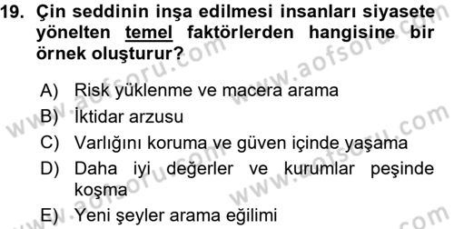 Siyaset Bilimi Dersi 2015 - 2016 Yılı (Vize) Ara Sınav Soruları 19. Soru