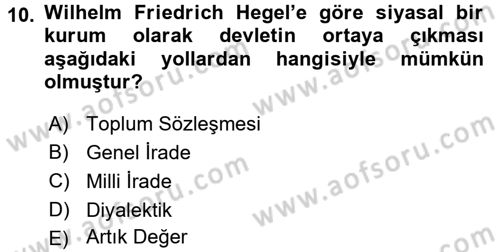 Siyaset Bilimi Dersi 2015 - 2016 Yılı (Final) Dönem Sonu Sınav Soruları 10. Soru